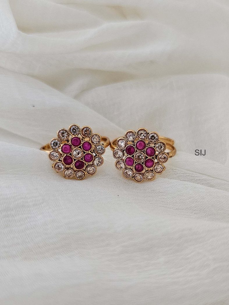 Matte Finish Floral Ruby &CZ Stone Toe Rings