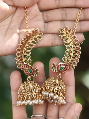 Matte Finish Peacock Design Jhumka Cuff Earrings