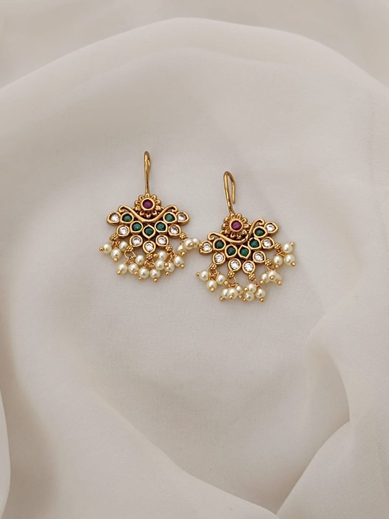 Multi Stone and Pearl Hook Earrings