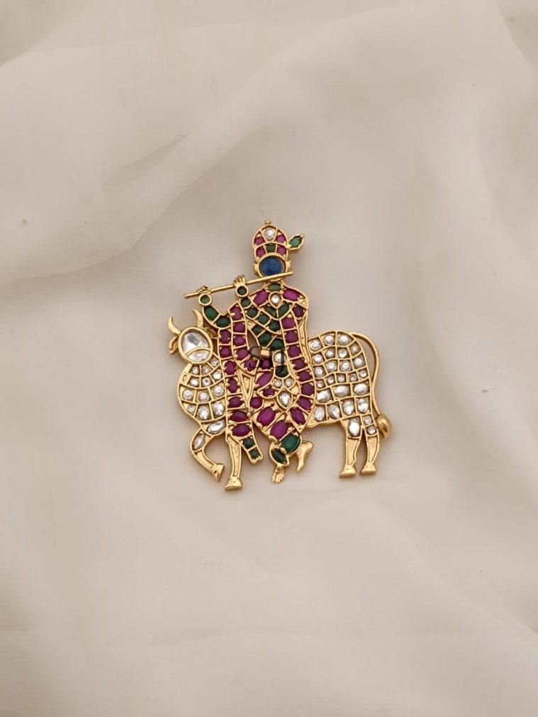 Multicolor Kemp Stone Krishna Pendant