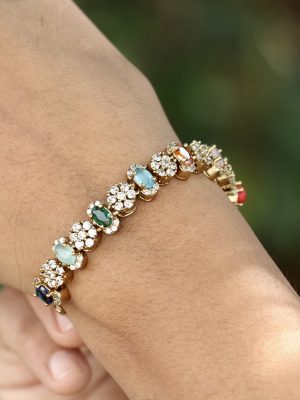 Navaratna Gold Finish Adjustable Bracelet