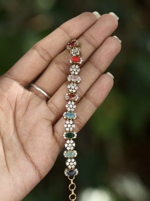 Navaratna Gold Finish Adjustable Bracelet