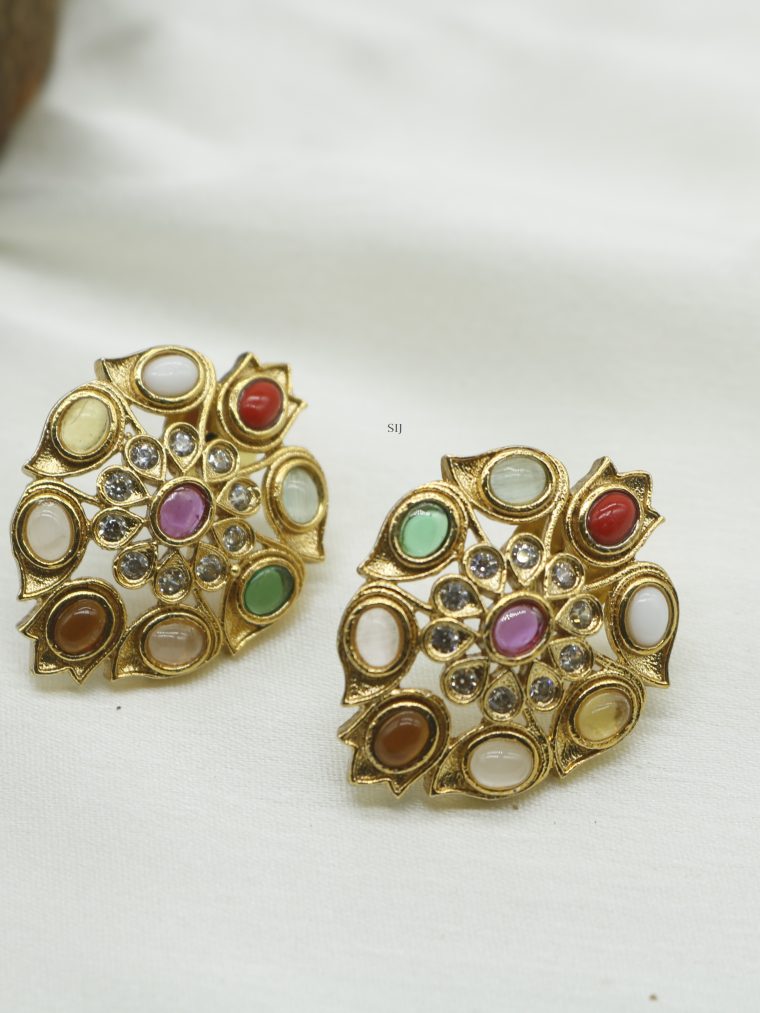 Navratna Kemp Stone Ear Studs