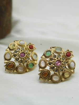 Navratna Kemp Stone Ear Studs