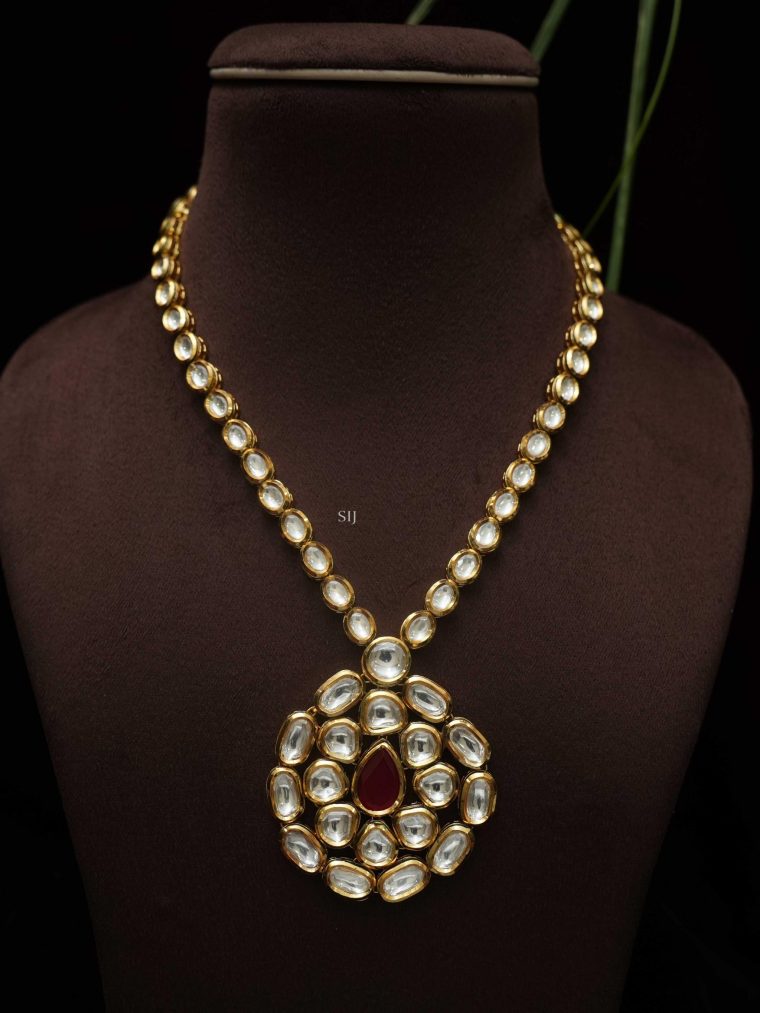 Ovel Shaped White Kundan Stone Long Necklace