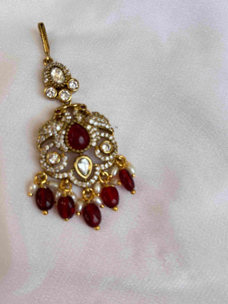 Peacock Victorian Red Beads Drop Maang Tikka