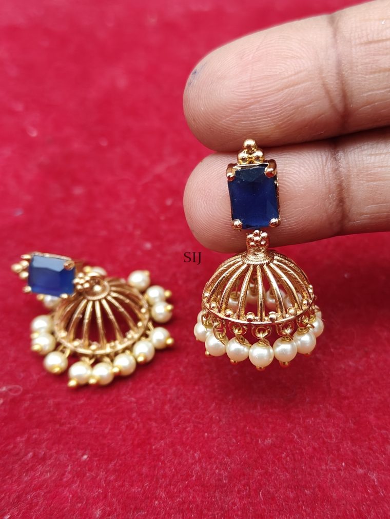 Pearl Drop Blue Stone Jhumkas