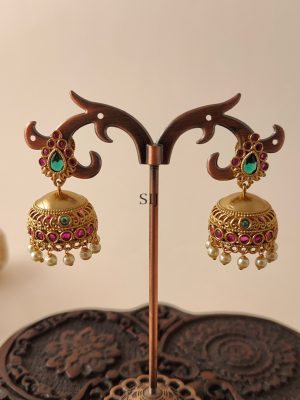 Pearl Drop Kemp Stones Jhumkas