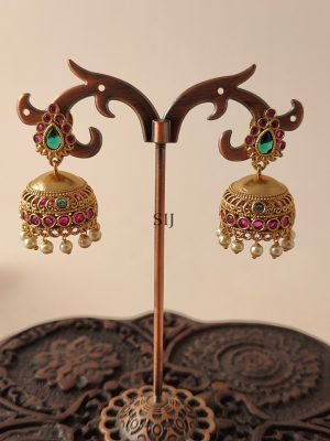 Pearl Drop Kemp Stones Jhumkas