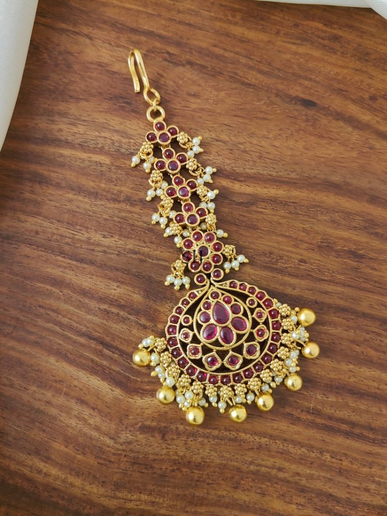 Pearl Drop Ruby Stones Floral Bridal Tikka