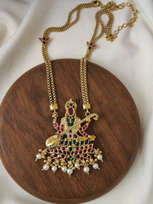 Pearl Drop Saraswathi Kemp Pendant Chain