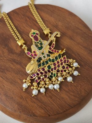 Pearl Drop Saraswathi Kemp Pendant Chain