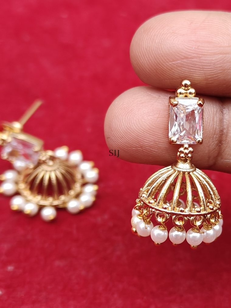 Pearl Drop White Stone Jhumkas