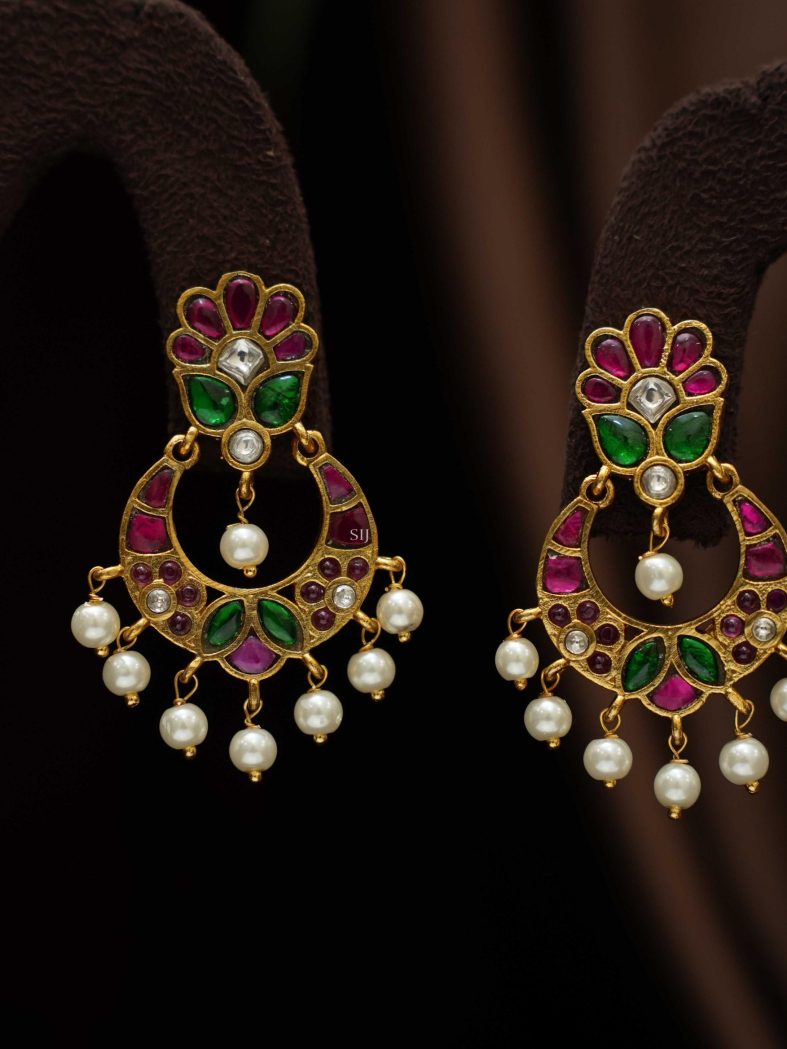 Pearl Droped Floral Polki Chandbali Earrings