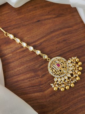 Pearl Studded Gold Look Alike Bridal Tikka