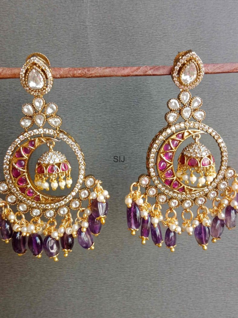 Purple Beads Drop Long Victorian Earrings