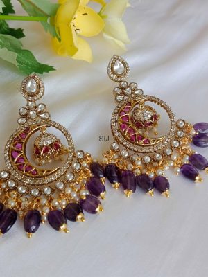 Purple Beads Drop Long Victorian Earrings