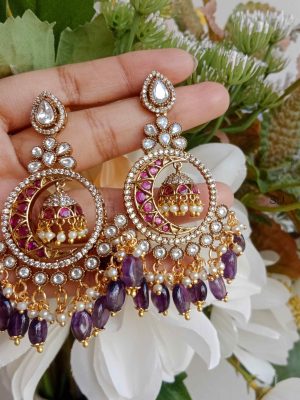 Purple Beads Drop Long Victorian Earrings