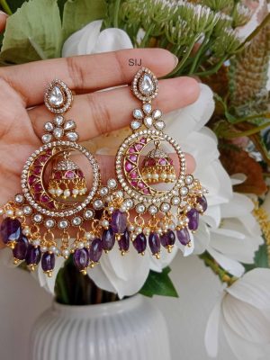 Purple Beads Drop Long Victorian Earrings