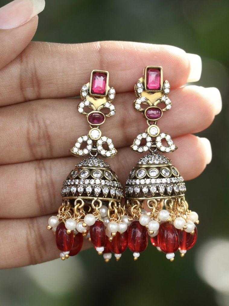 Red Beads &Pearl Drop Avanti Victorian Earrings