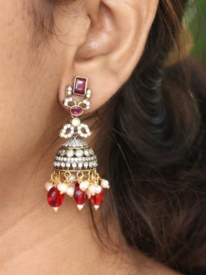 Red Beads &Pearl Drop Avanti Victorian Earrings