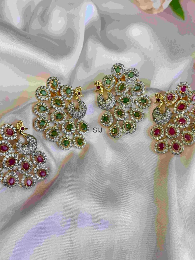 Red & Green Stone Peacock Earrings