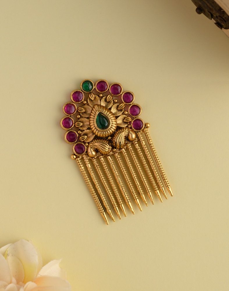 Ruby And Green Stones Hair Brooch