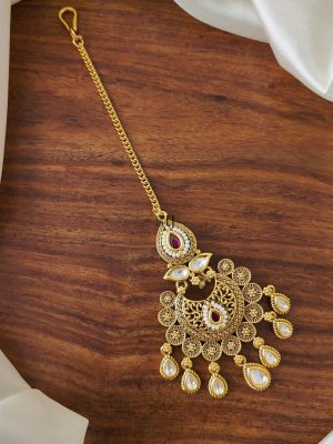 Ruby Color Stones Bridal Tikka