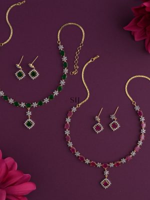 Ruby &Green Stones AD Necklace