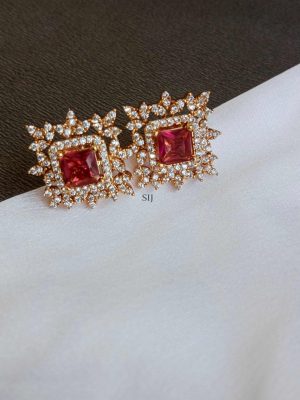 Ruby Studded White Stones Emerald Earrings