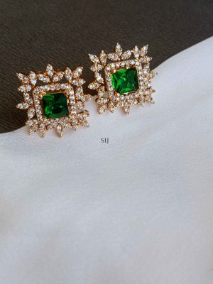 Ruby Studded White Stones Emerald Earrings