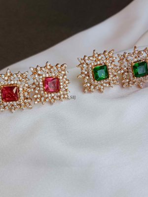 Ruby Studded White Stones Emerald Earrings