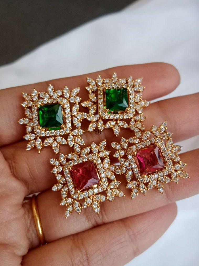 Ruby Studded White Stones Emerald Earrings