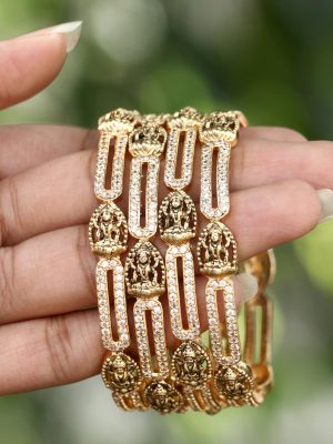 Sundar White AD Stone Lakshmi Bangles Set