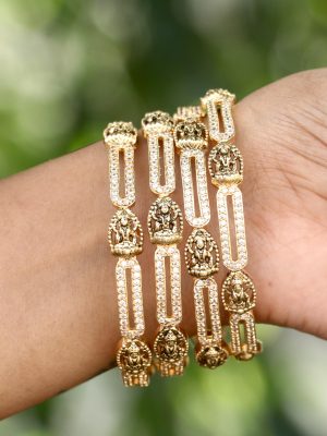 Sundar White AD Stone Lakshmi Bangles Set