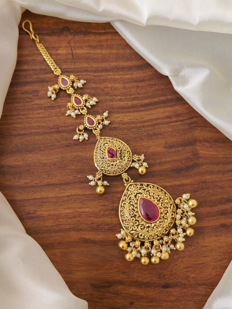 Teardrop Ruby Color Kemp Stones Tikka