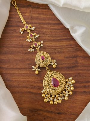 Teardrop Ruby Color Kemp Stones Tikka