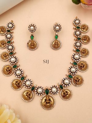 Temple Design Lakshmi Coin AD Necklace