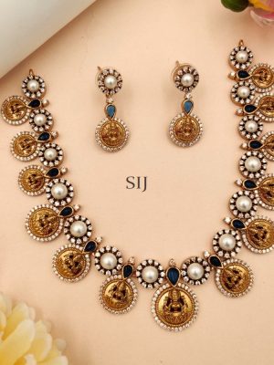 Temple Design Lakshmi Coin AD Necklace