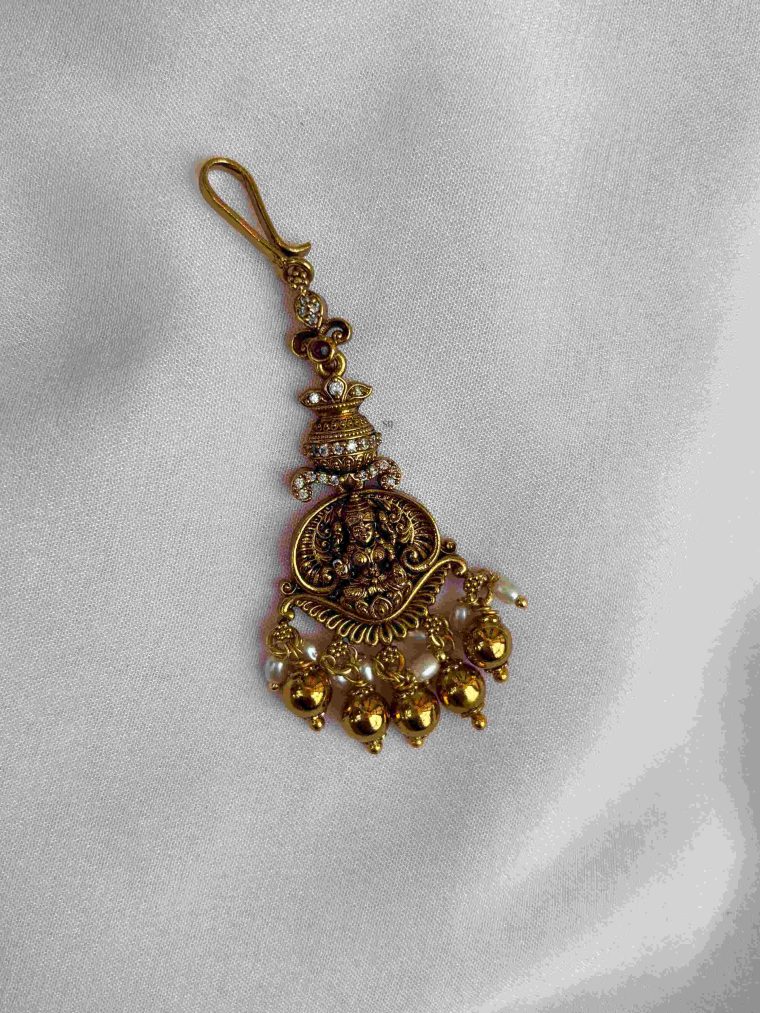 Temple Lakshmi Golden Beads Drop Maang Tikka