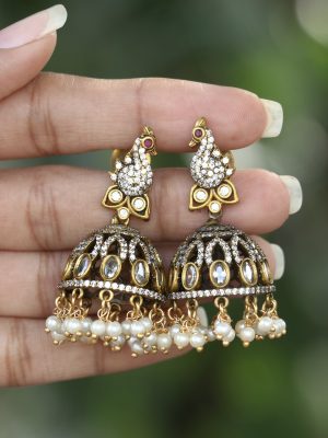 Victorian Gold Finish Peacock Jhumkas