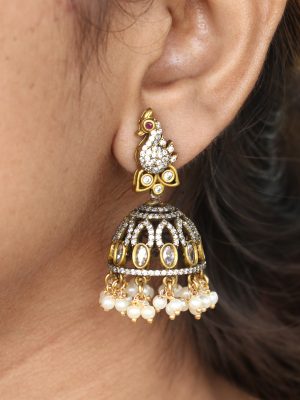 Victorian Gold Finish Peacock Jhumkas