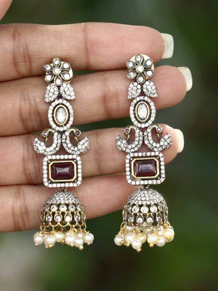 Victorian Gold Finish Rang Mahal Jhumkas