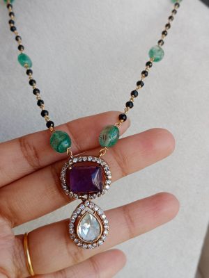 Victorian Pendant Green Beaded Mangalsutra