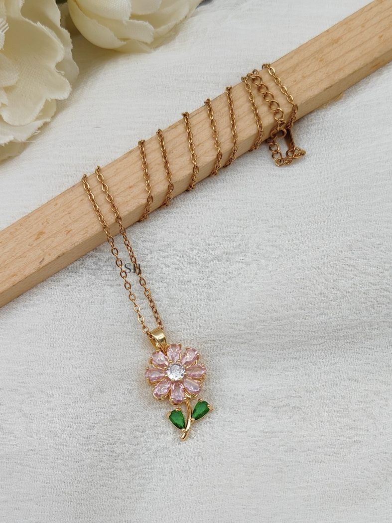 White &Green Stone korean Rose Gold Chain