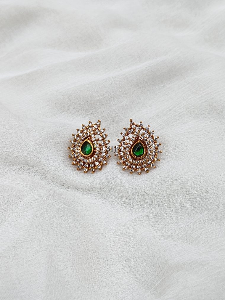 White &Green Stones Studded Mango Ear Studs