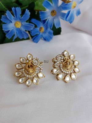 White Kundan Peacock Stud Earring