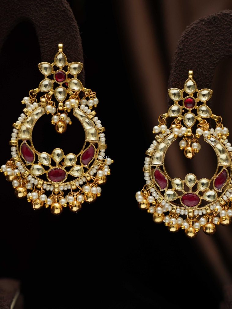 White Polki Chandbali Earrings