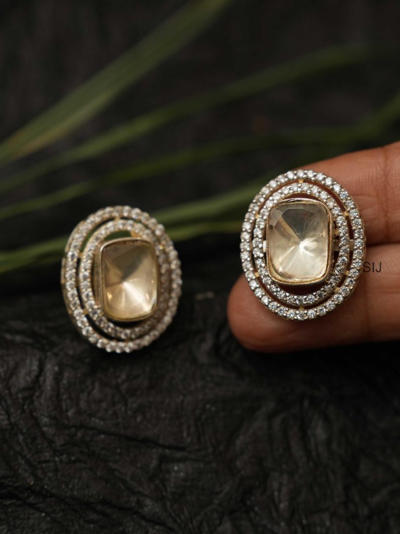 White Victorian Polki Stone Ear Studs