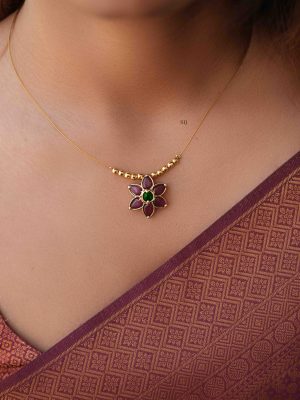 Gold Finish Kemp Stones Floral Pendant Invisible Necklace